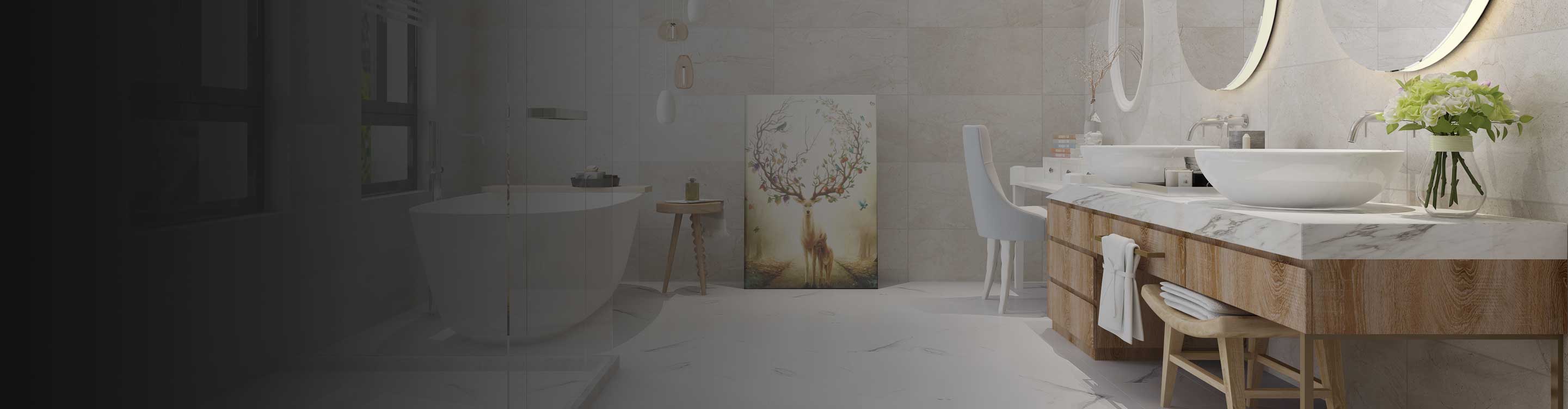 porcelain, marble-look luxury vinyl in a bathroom
