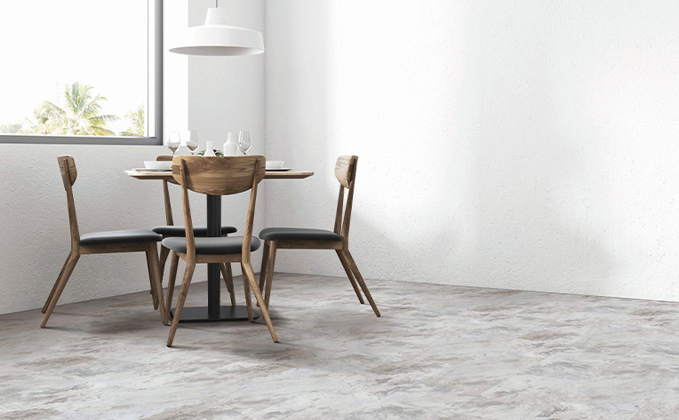 stone-look luxury vinyl tile flooring in dining room